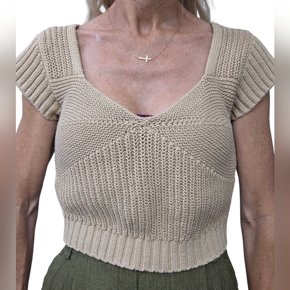 & Other Stories Cropped Beige Knit Sweater Small
